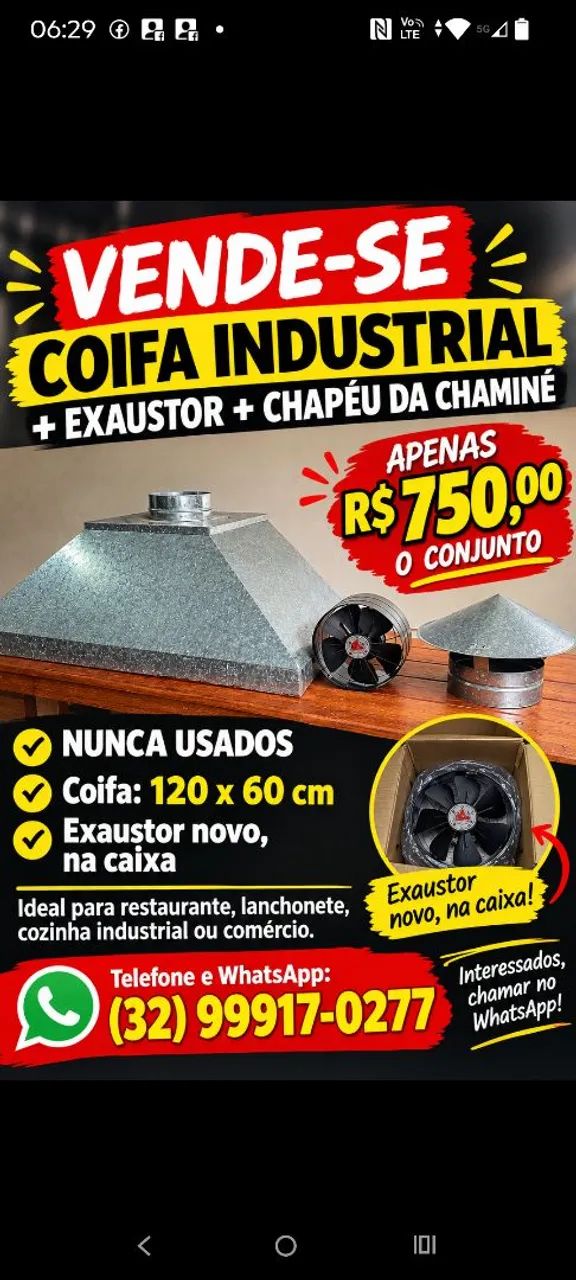 Conjunto coifa industrial