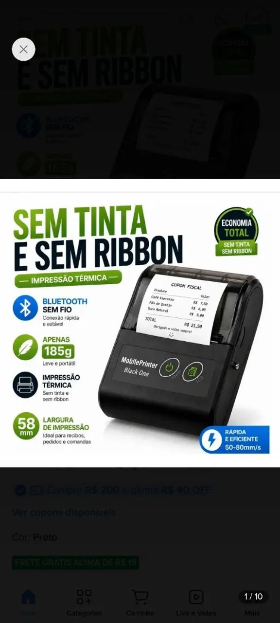 Mini Impressora Térmica Portátil Bluetooth 58mm - Foto 2