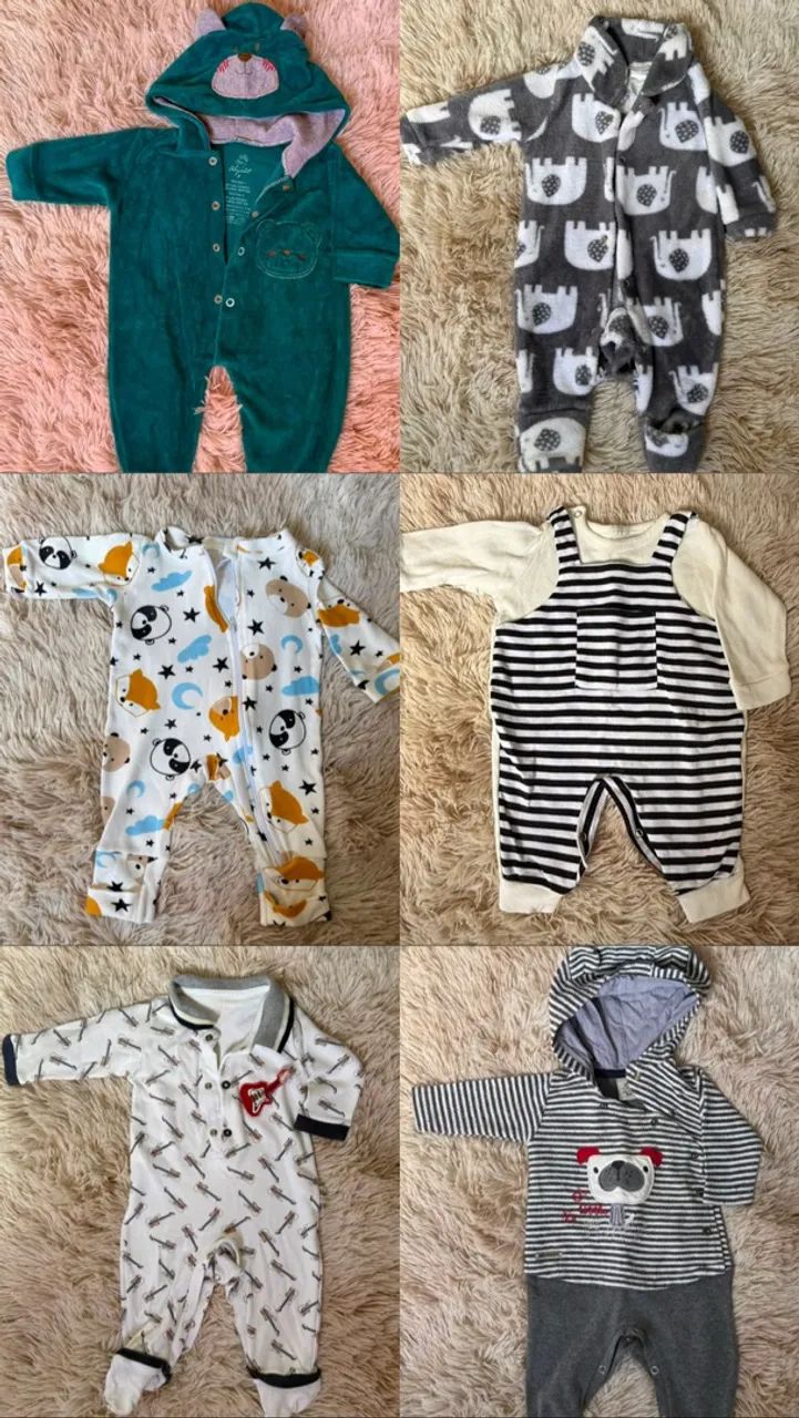 6 macacões bebê rn e 3 meses