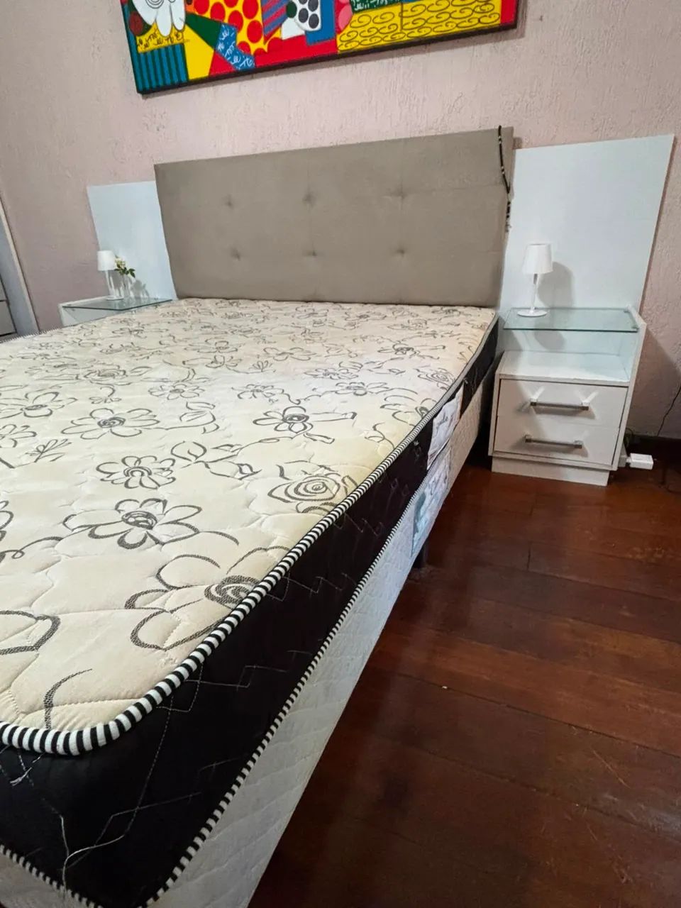 Conjunto Queen: Cama Box colchão espuma D45  + 2 Mesas de Cabeceira - ENTREGA GRÁTIS  - Foto 5