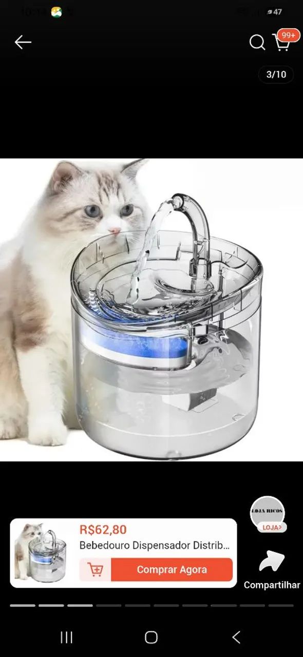 Bebedouro de gato com sensor de presença 
