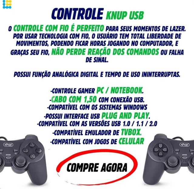 Controle Para Pc Usb Com Fio Jogos Game Notebook Computador