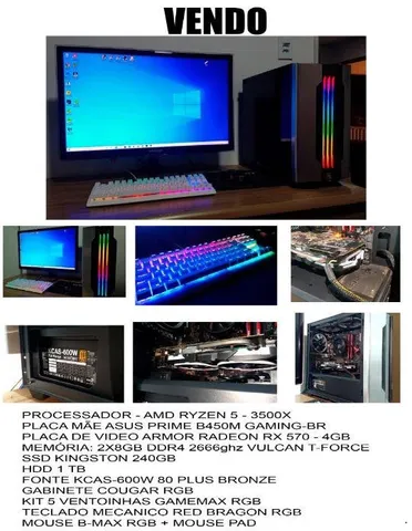 PC Gamer Modder RGB Completo Barato com Monitor, Teclado, Mouse e