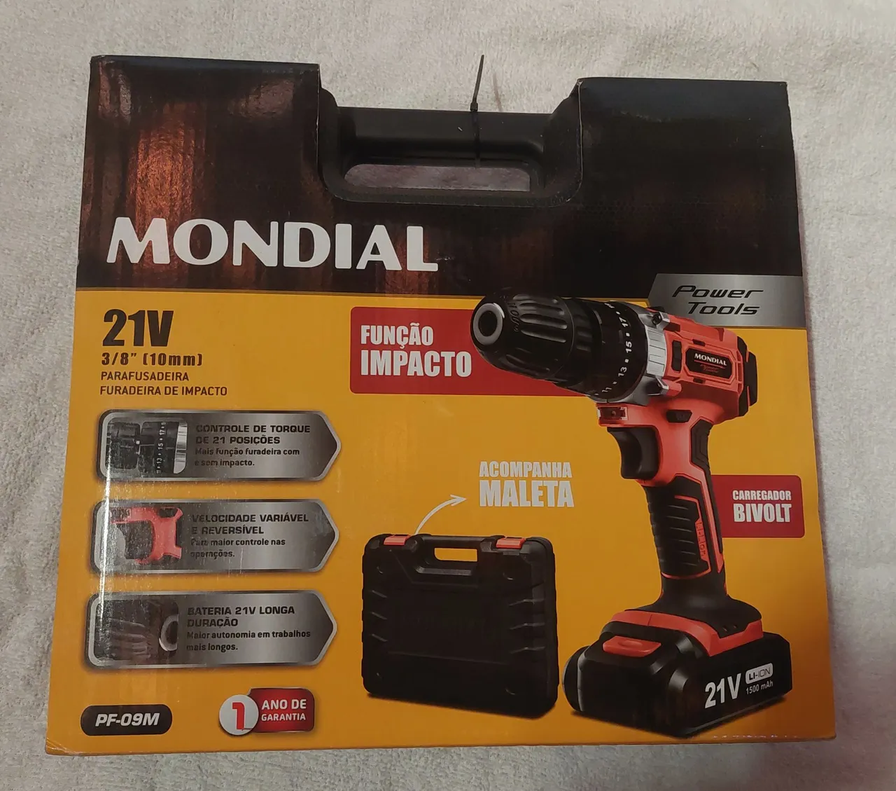 Furadeira e Parafusadeira de Impacto 21V Mundial Bivolt