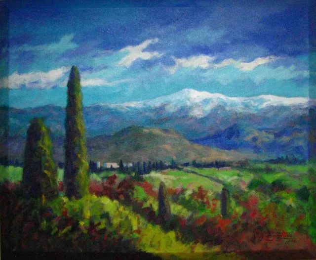 Acrílica sobre tela pintor Fernando Lúcio (Pernambuco) Allambra Andaluzia 58x72 cm