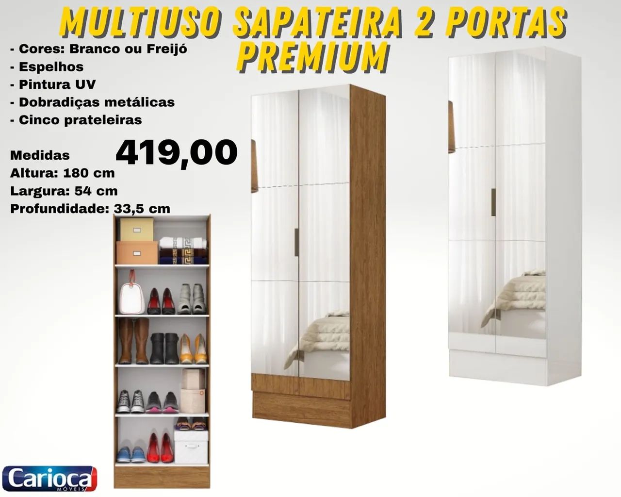 Sapateira com espelho multiuso premium - ENTREGA HOJE !!! 