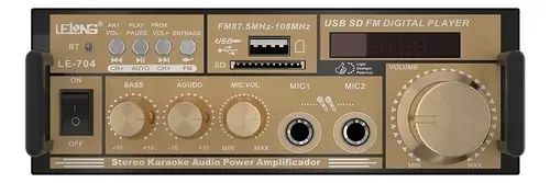 Mini Amplificador Som Audio Bluetooth Usb Mp3 Fm Karaoke Cor Dourado - Loja Natan Abreu  - Foto 2