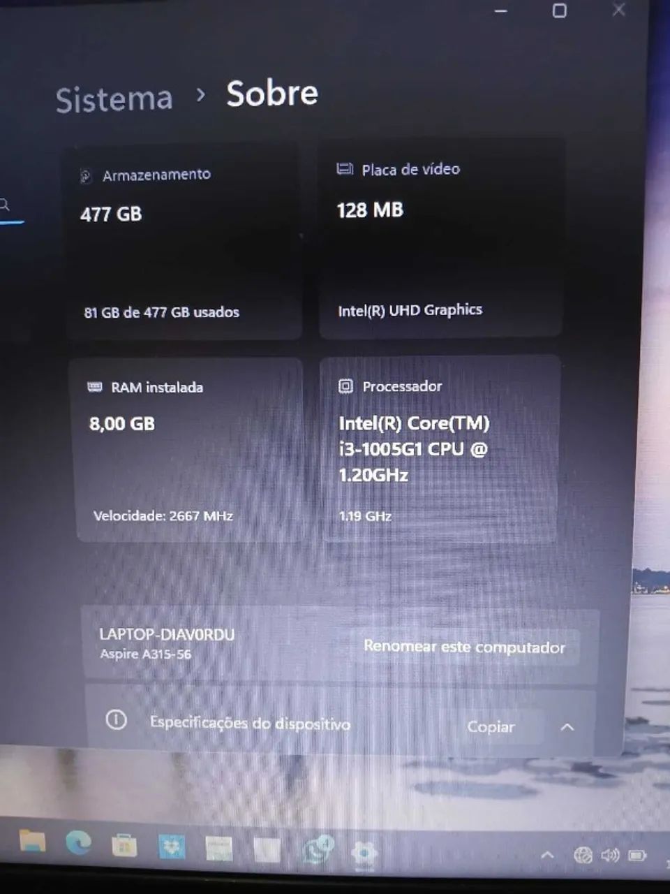 Vende-se notebook acer Intel Core i3-1005G1 de décima geração, 8gb de ram ddr4 e 477 sdd.  - Foto 2