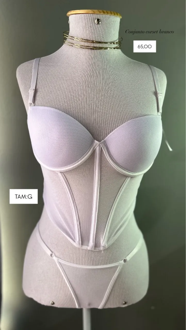 Conjunto Corset Branco - Tamanho G