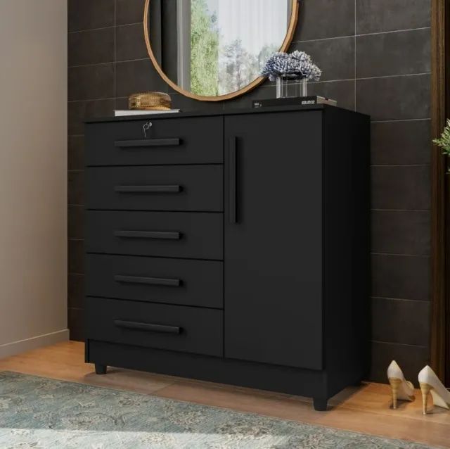 Cor nova em estoque! Cômoda com Sapateira Vitória Preto
