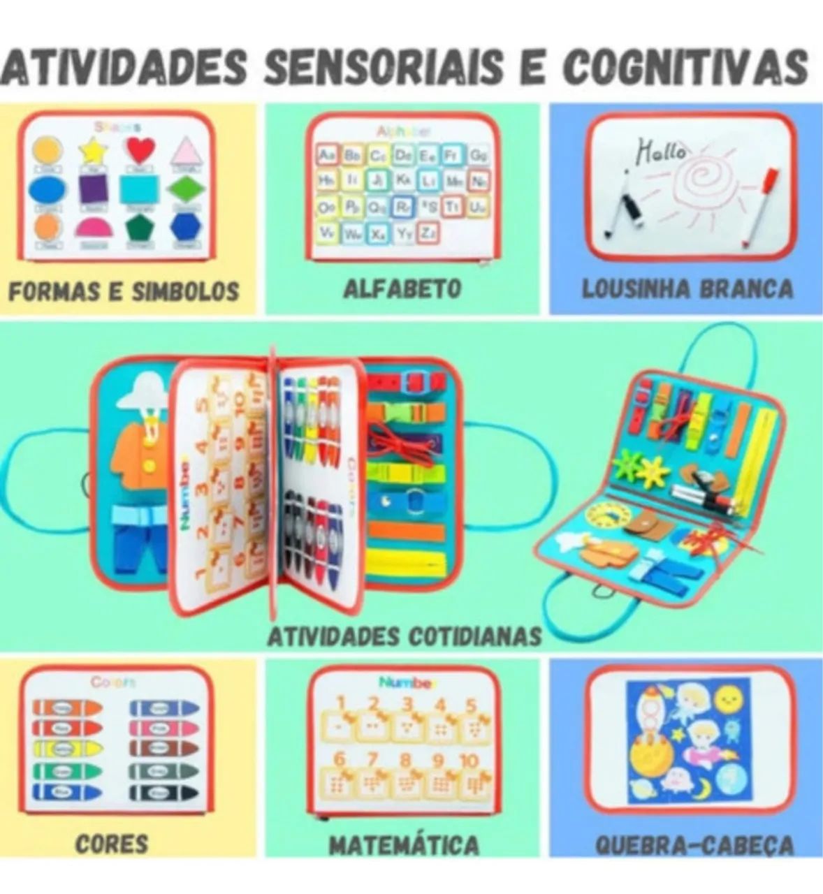 MALETA LIVRO MONTESSORI INTERATIVO BRINCAR E APRENDER 8 PÁGINAS - Foto 2