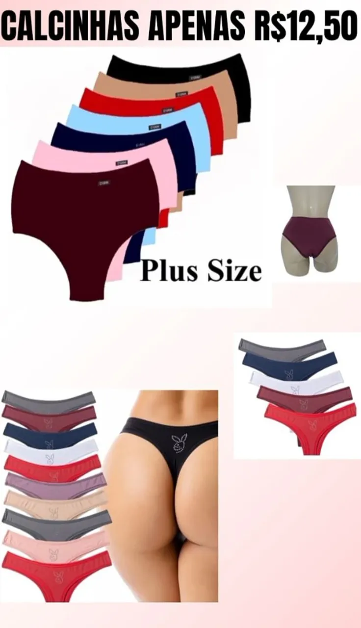 Calcinhas Plus Size e fio dental - Diversas cores