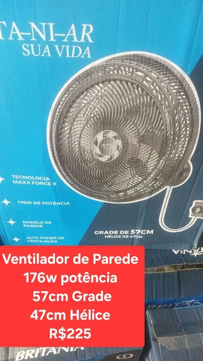 Ventilador de Parede Britânia BVT575 Maxx Force 6 Pás 176W 127V