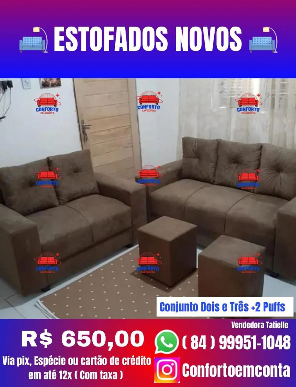 Conjunto de Sofá 2 e 3 lugares com + 2 Puffs -Novo Diretamente da fábrica. - Foto 2