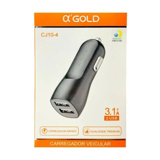 Fonte Carregador Veicular Com Duas Entradas USB 3.1A A'Gold CJ10-4 Loja Coimbra Entregamos