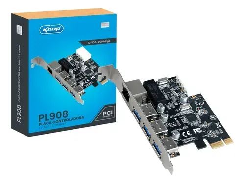 Placa de Rede/USB PCI RJ45 10/100/1000Mbps e 3 USB 3.0 Knup KP-PL908 -  WZetta - Foto 2