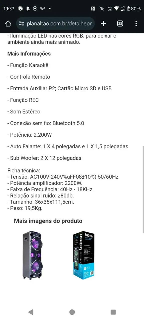 Som Sunset Led Multimídia 2200W Letron - Foto 5