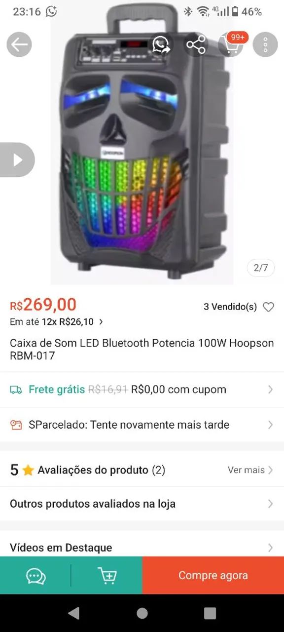 Caixa nova 100W potencia real em RMS