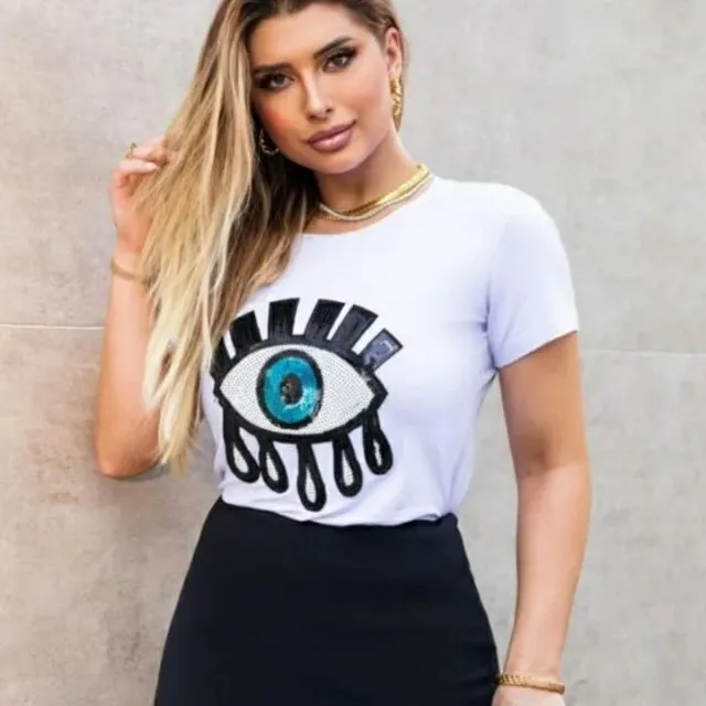 Blusa Branca T-shirt Olho Grego