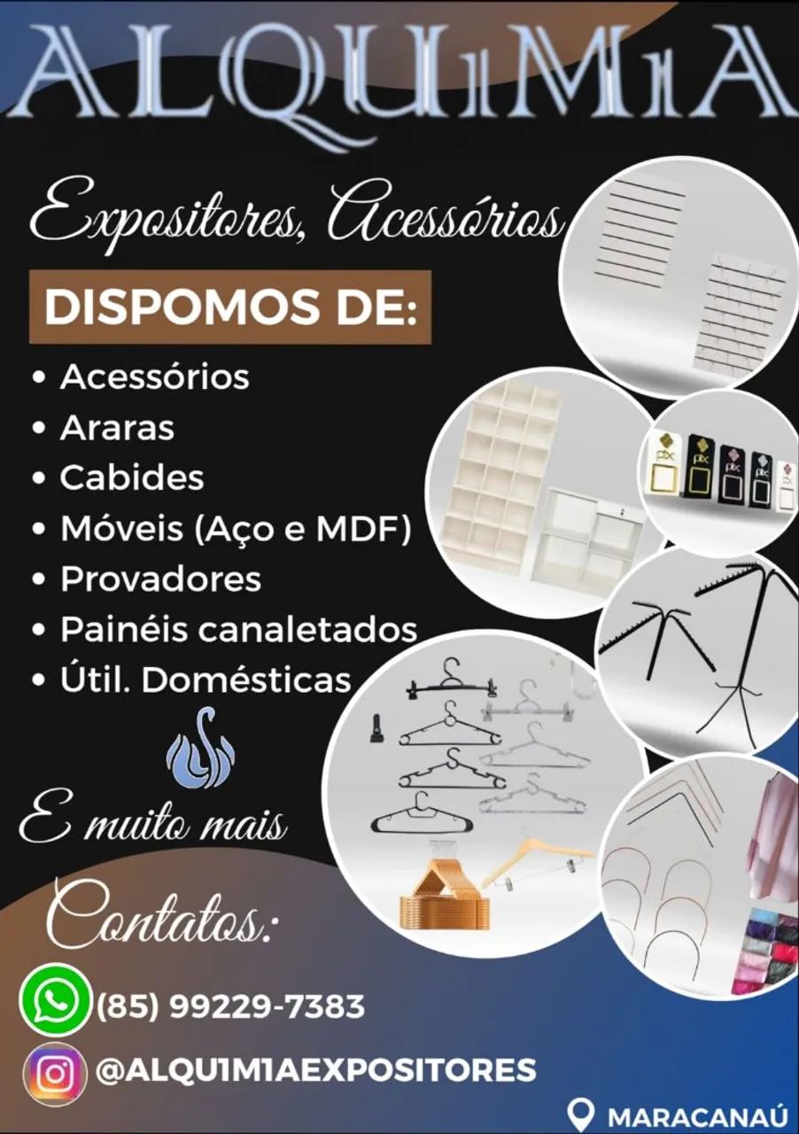 Araras, cabides, painéis, expositores em geral