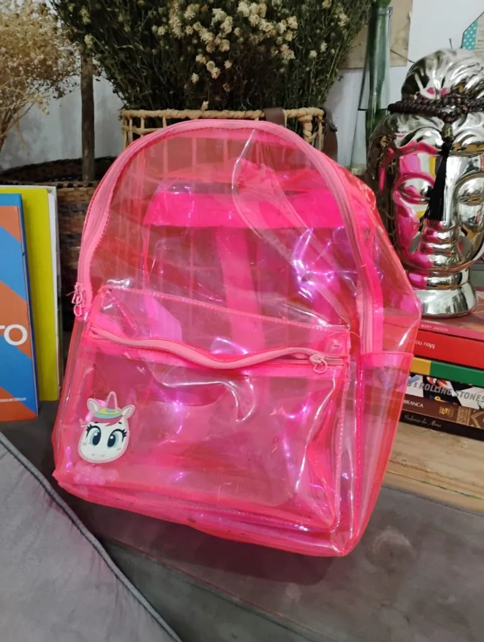 Mochila transparente rosa com unicórnio - Foto 2
