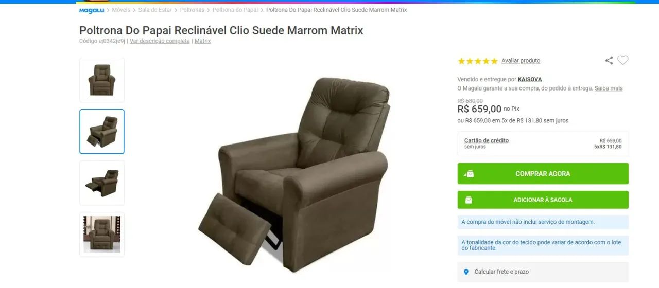 Poltrona Reclinável Papai Clio Suede Marrom - Matrix