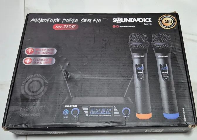 Microfone Sem Fio Soundvoice Mm220sf Duplo De Mão UHF