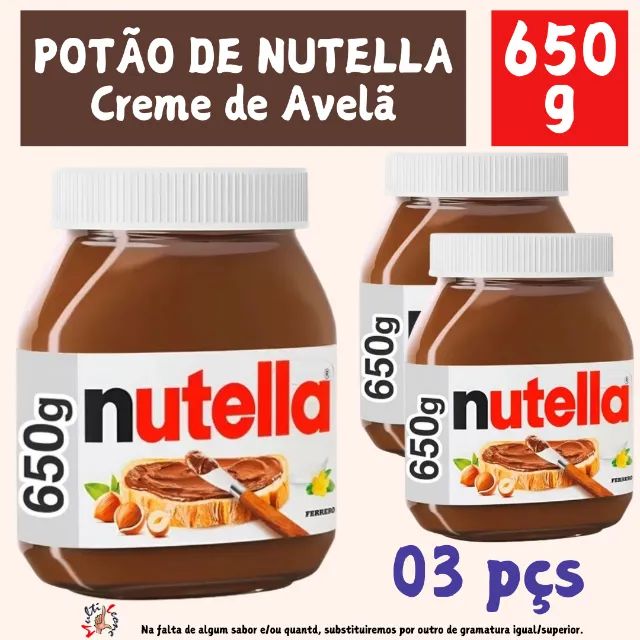 kit 3 potes de Nutella Creme De Avelã Com Cacau Pote Grande 650g