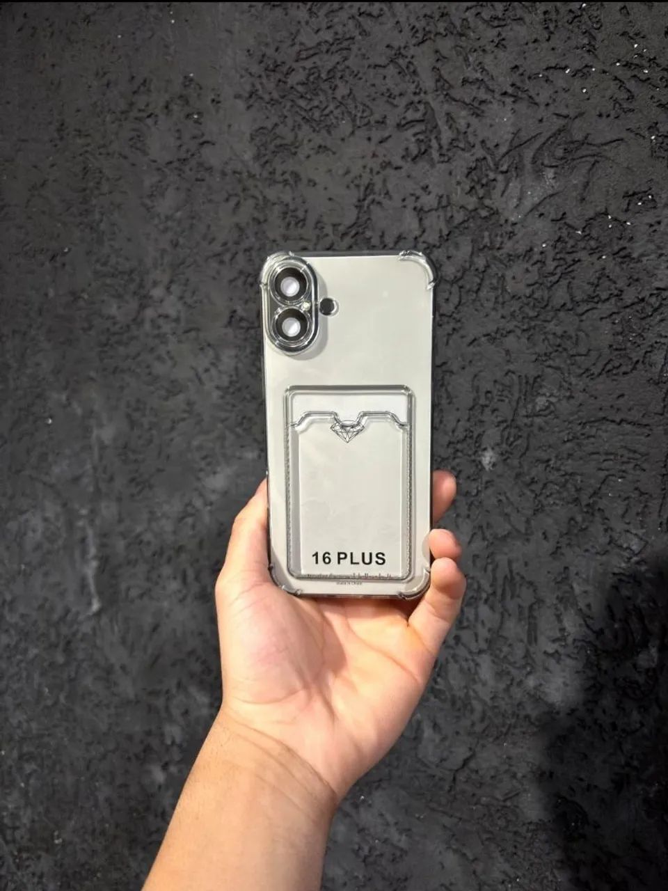 Capinha porta cartão Iphone 16 PLUS<br>Transparente Black