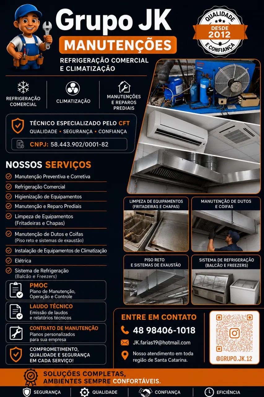 Manutenção de equipamentos refrigerados, indústrias  e climatização