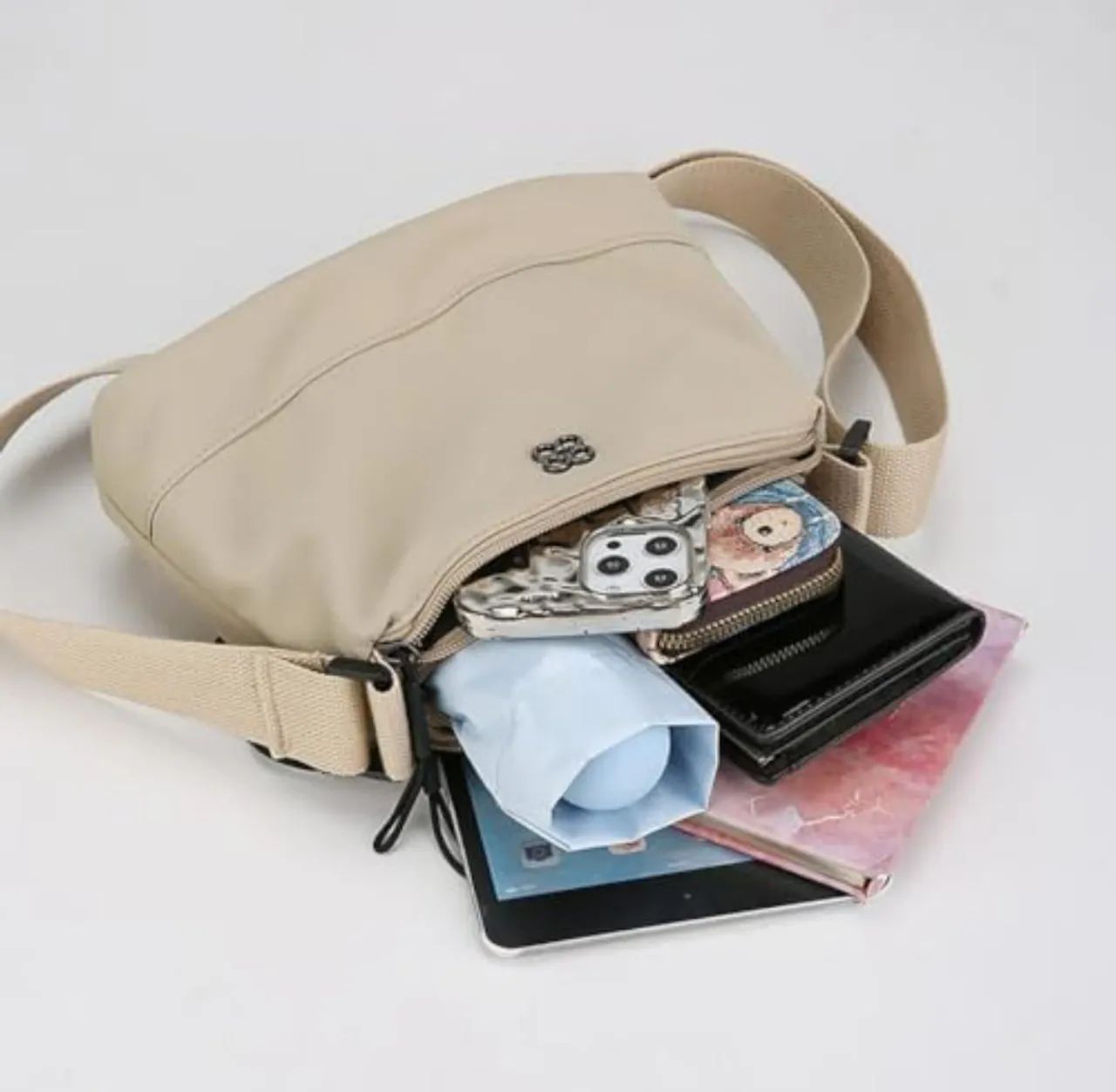 Bolsa Transversal Casual Multi-Bolsos -Bege ou Preta - Foto 2