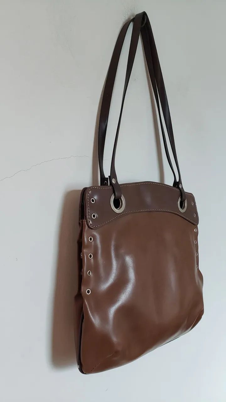 BOLSA DE OMBRO MARROM COURO SINTÉTICO  - Foto 2