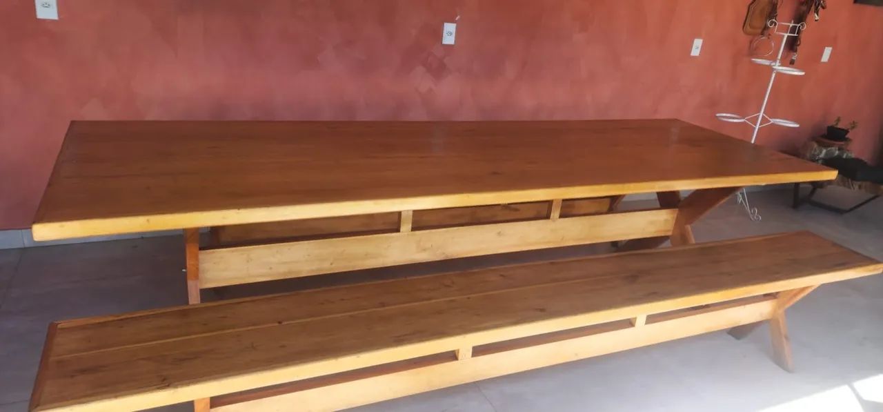 Mesa de Cedro Maciço 3 Metros com 2 Bancos - Rústica - Foto 4