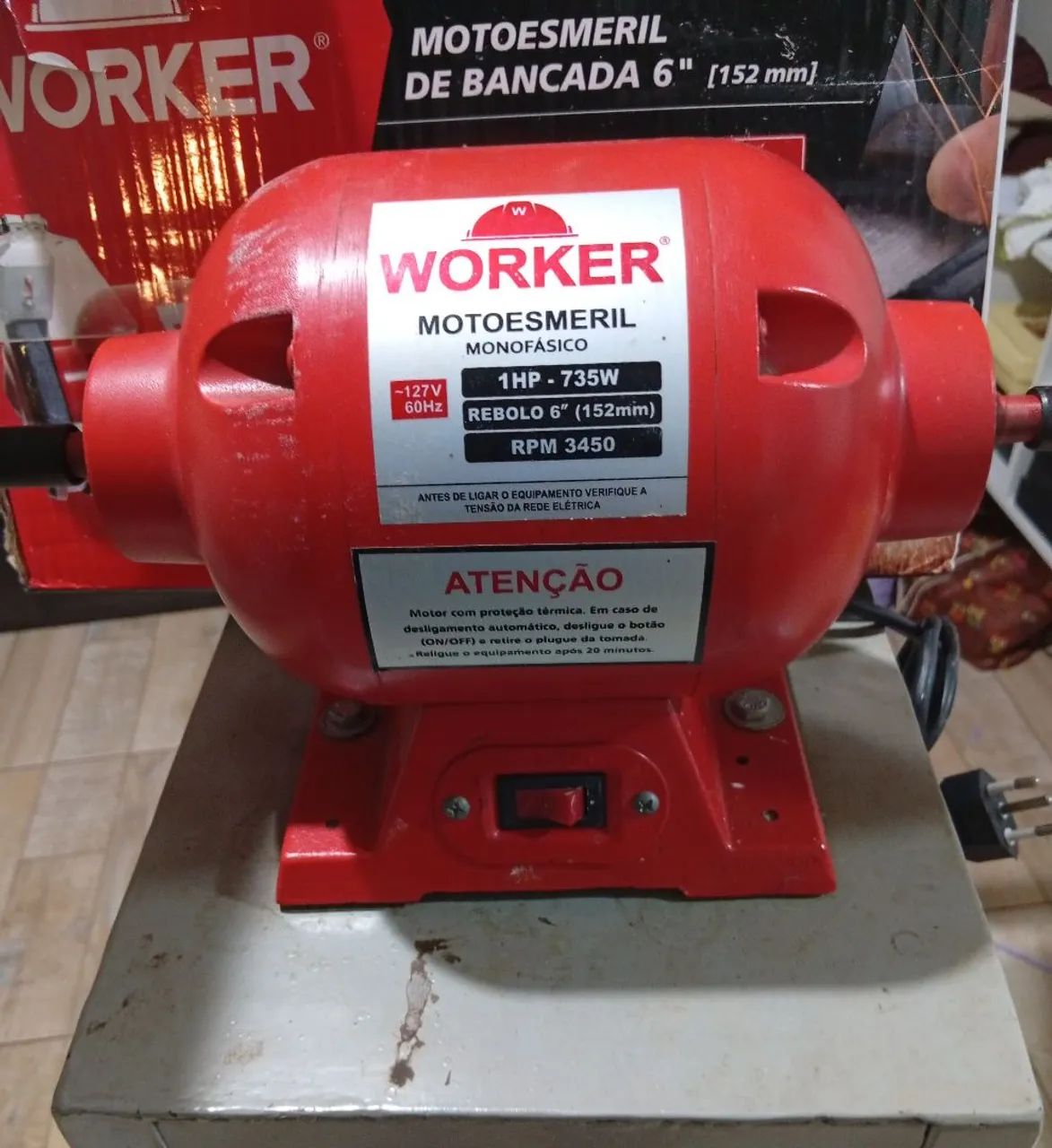 Motoesmeril monofásico Worker 1HP-735W Rebolo 6 RPM 3450 excelente  - Foto 3