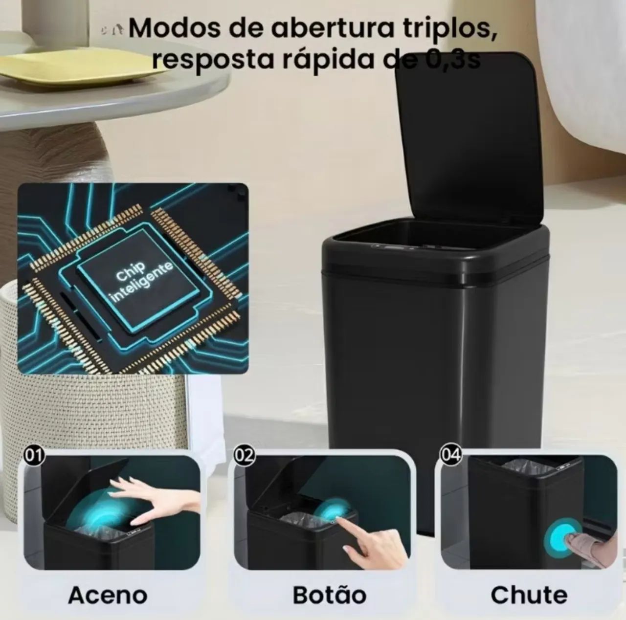 Lixeira Inteligente com Sensor Automático 16L Cor P - Foto 2