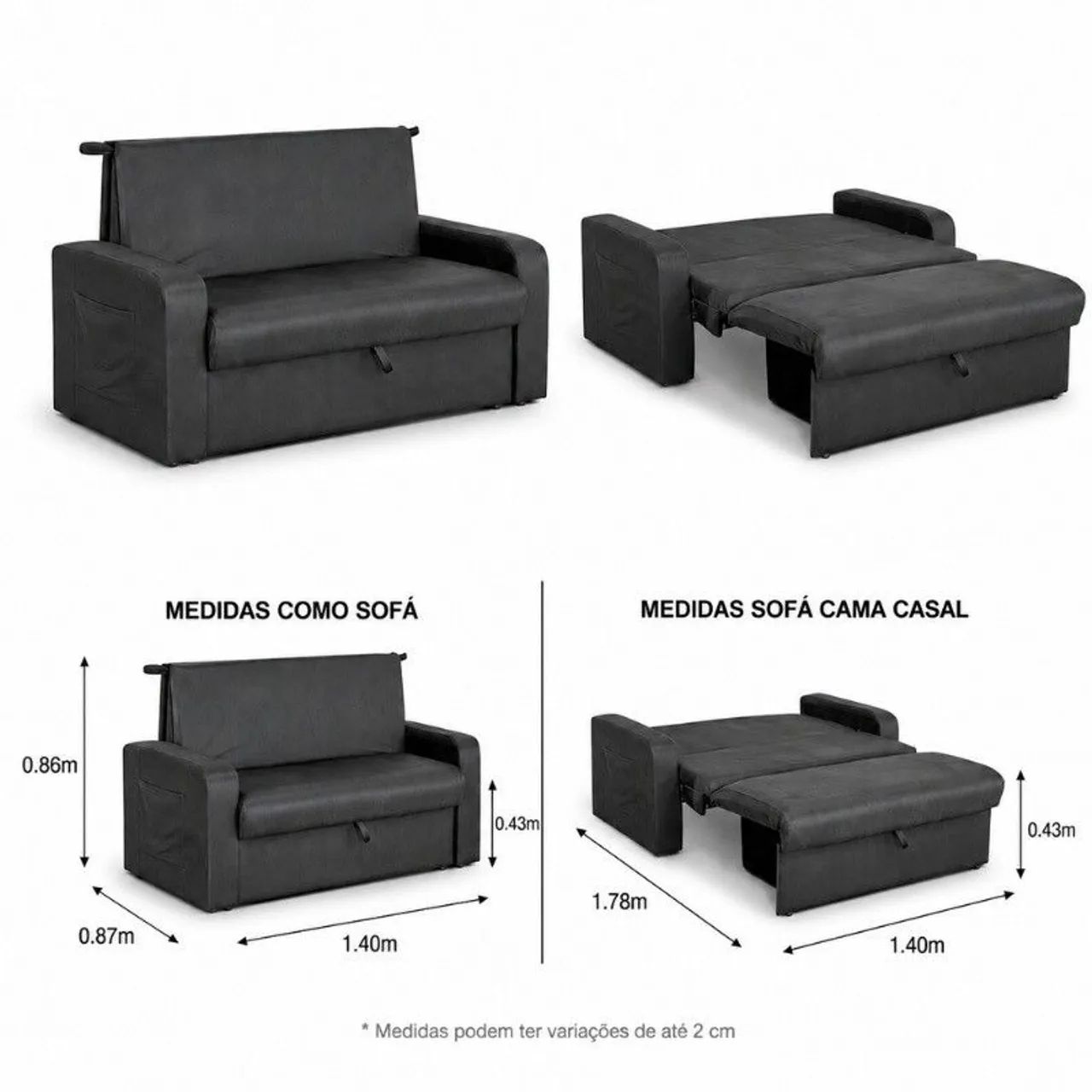 Sofá Cama com Baú Veludo Cinza  - Foto 5