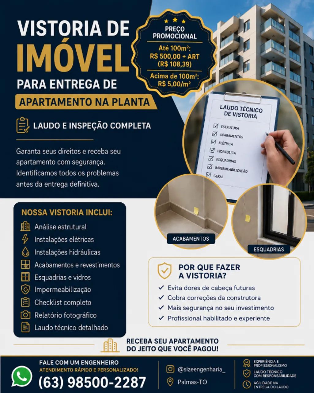 Vistoria Técnica de Imóvel - Recebimento de Casas e Apartamentos | Palmas-TO