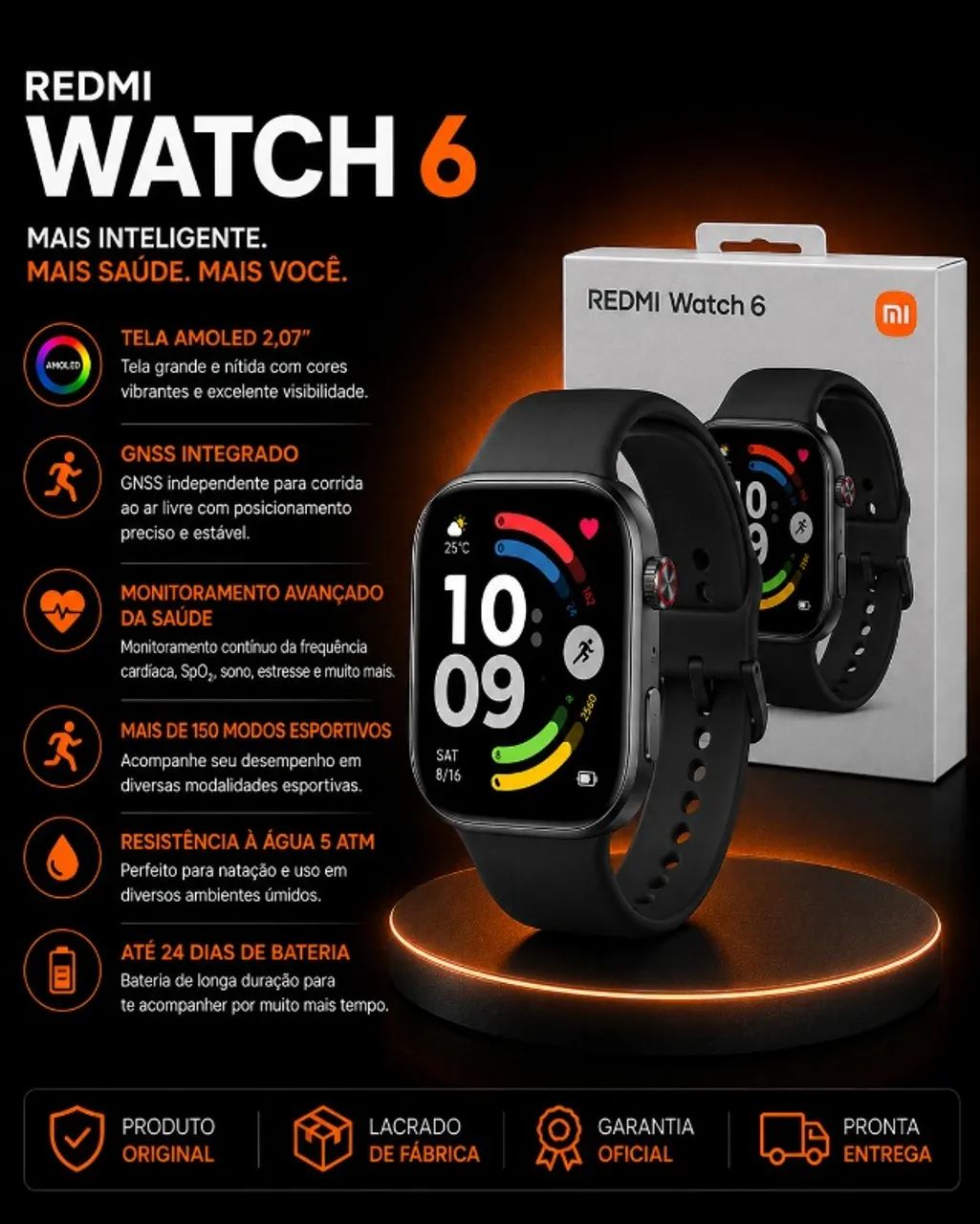 Smartwatch Redmi Watch 6 Com Chamadas Bluetooth e 24 Dias
