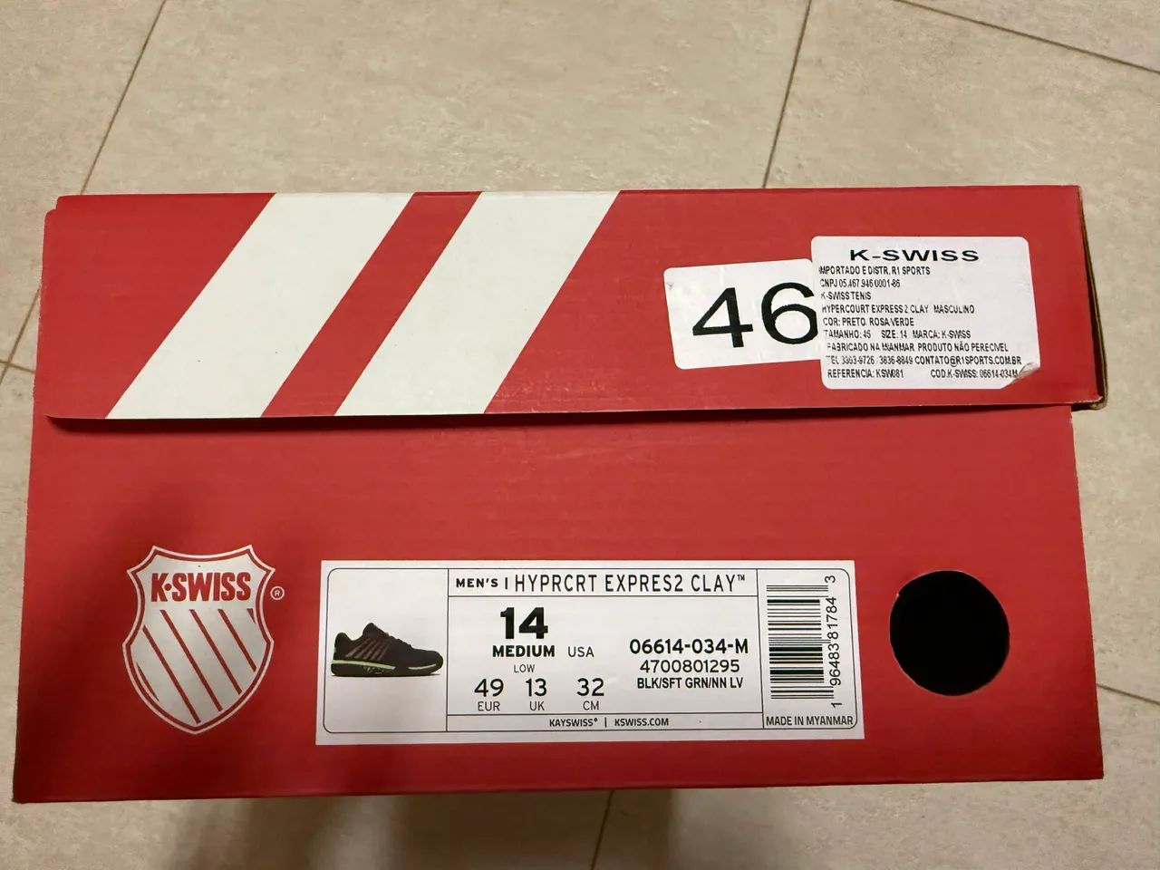Tênis K Swiss Hypercourt Express 2.NOVO. Tam 46. Preto Verde Neon