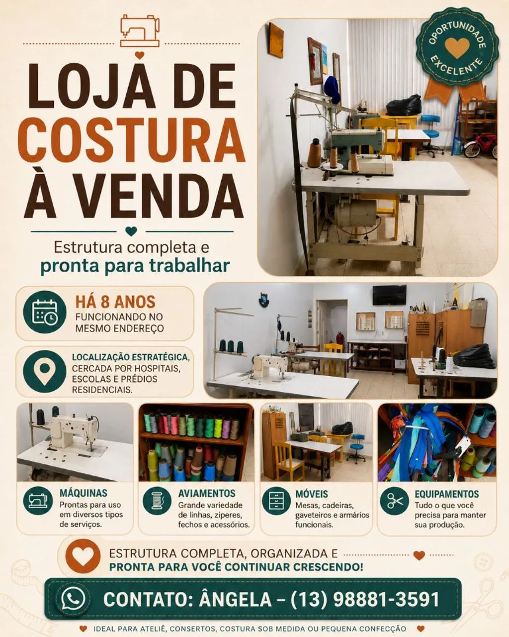LOJA DE COSTURA À VENDA 