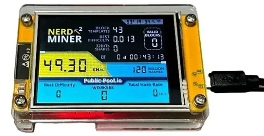 1060KH/S Nerdminer 2.8 Polegada Display Inteligente Bitcoin Crypto Solo