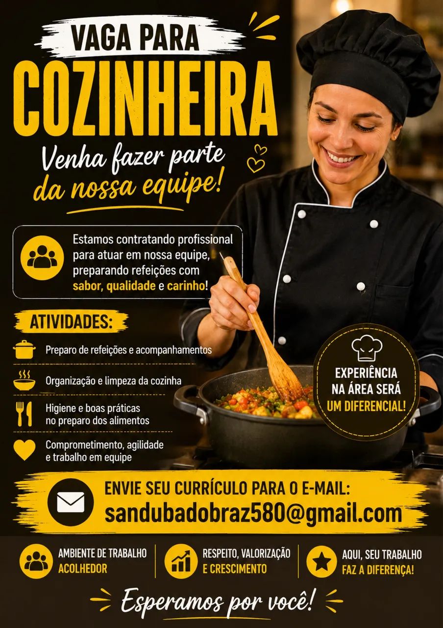 Vaga de emprego para cozinheiro (a)