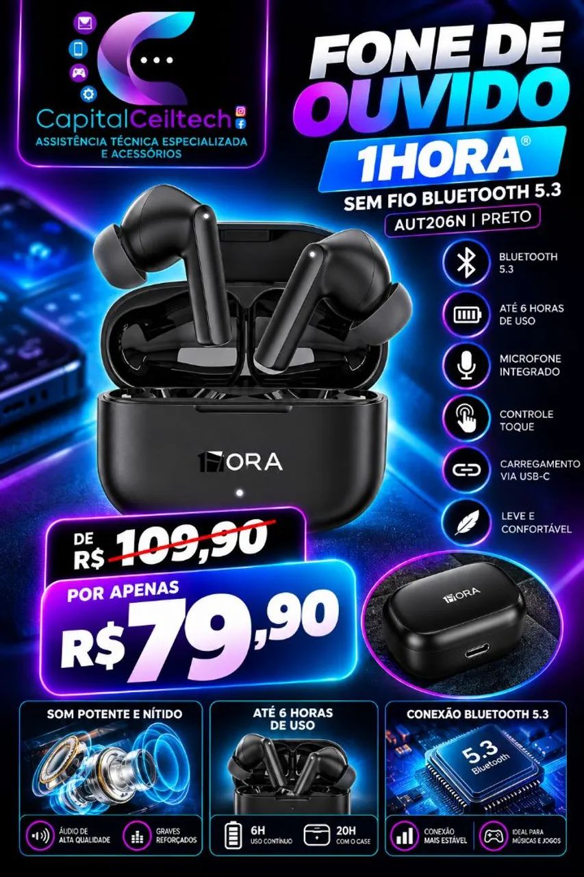 Fone Bluetooth sem fio