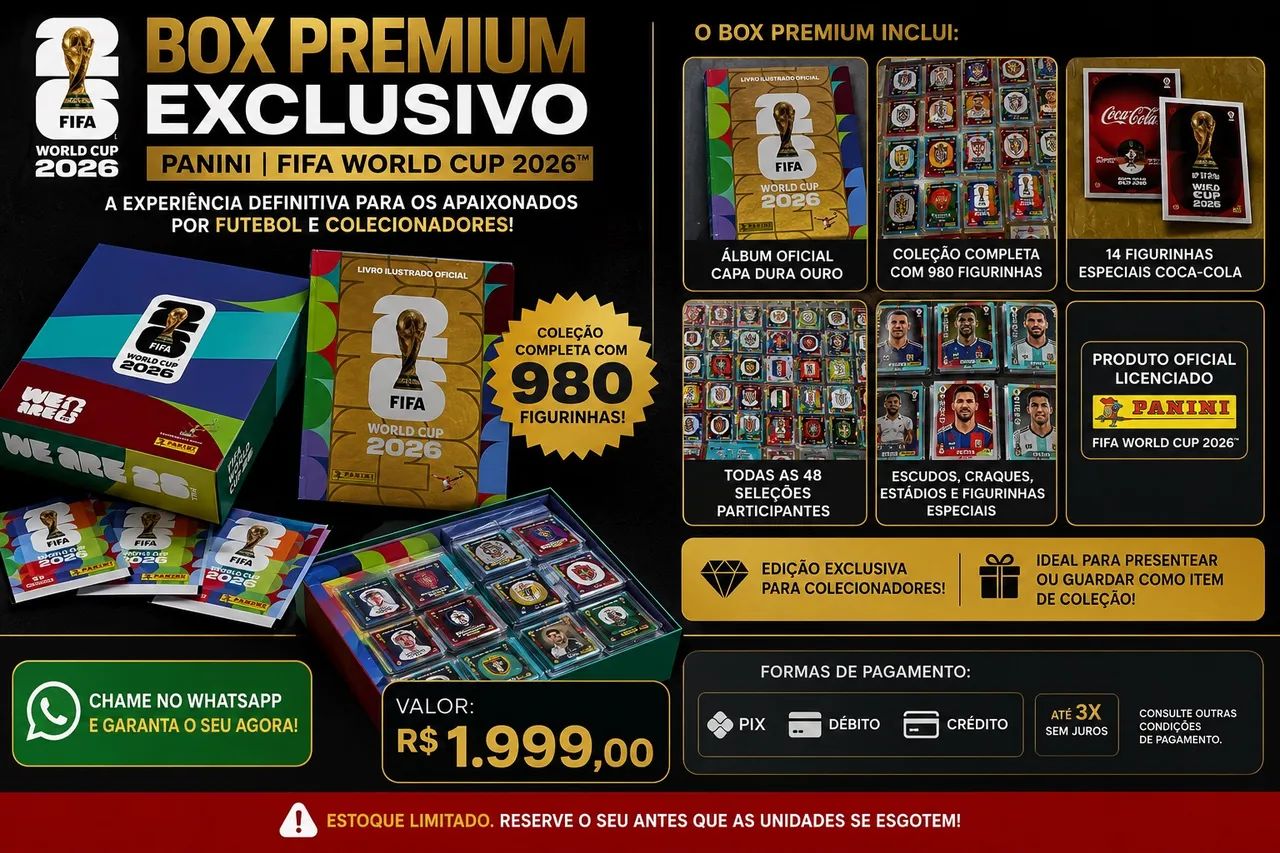 Kit Premium exclusivo Álbum da copa do mundo 2026 + TODAS AS 980 FIGURINHAS 