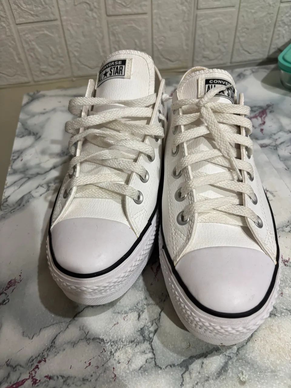 All Star branco de couro plataforma, tam 38 - Foto 2