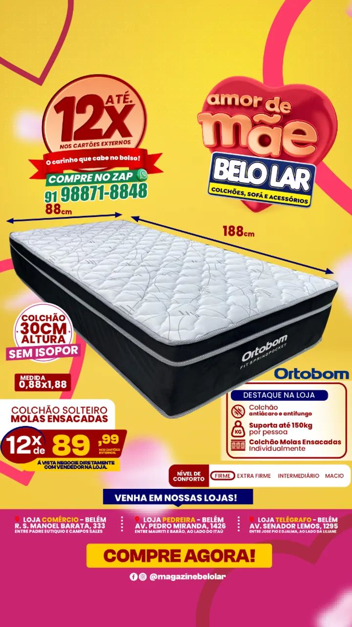 Colchão Solteiro Molas Ensacadas