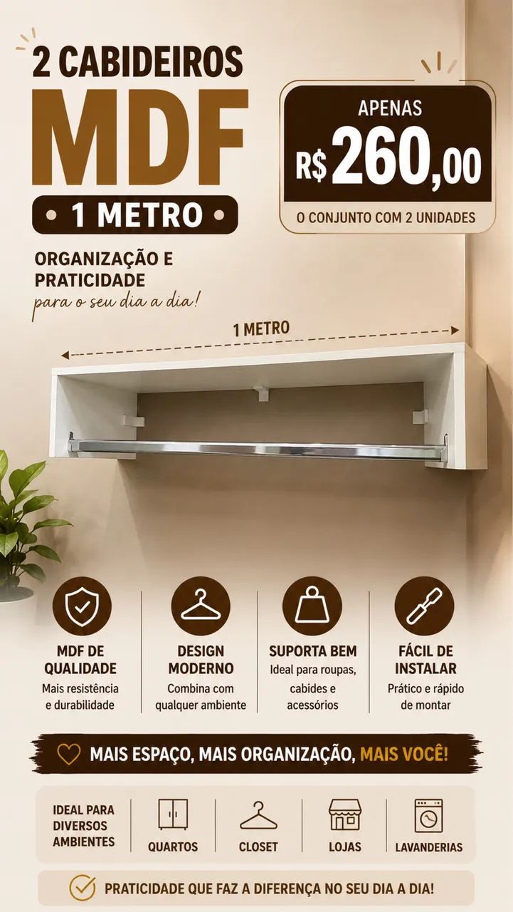 Cabideiros de parede de mdf 1 metro 