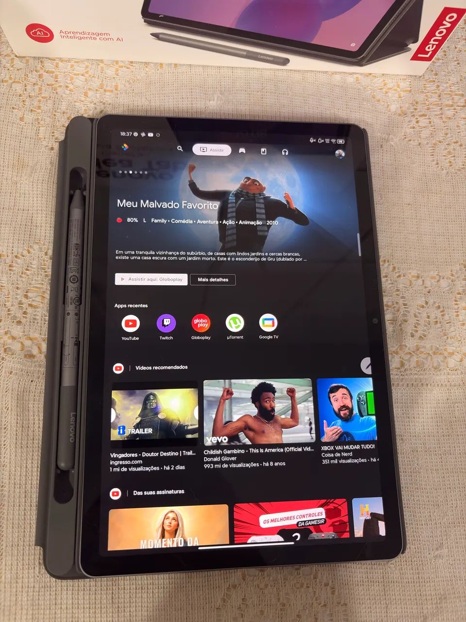 Tablet Lenovo Ideatab com capa e Pencil 