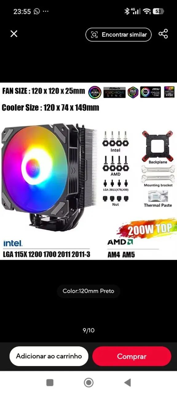 Cooler para CPU Wovibo 4 Tubos ARGB 120mm