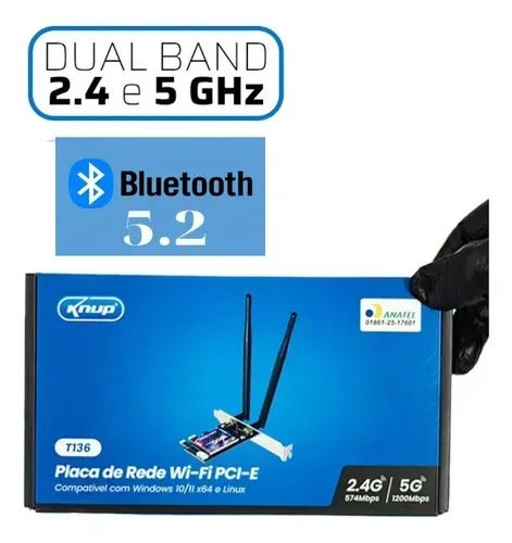 Placa de Rede WiFi + Bluetooth 5.2 PCI-E 1200Mbps Knup T136X PC - Foto 2